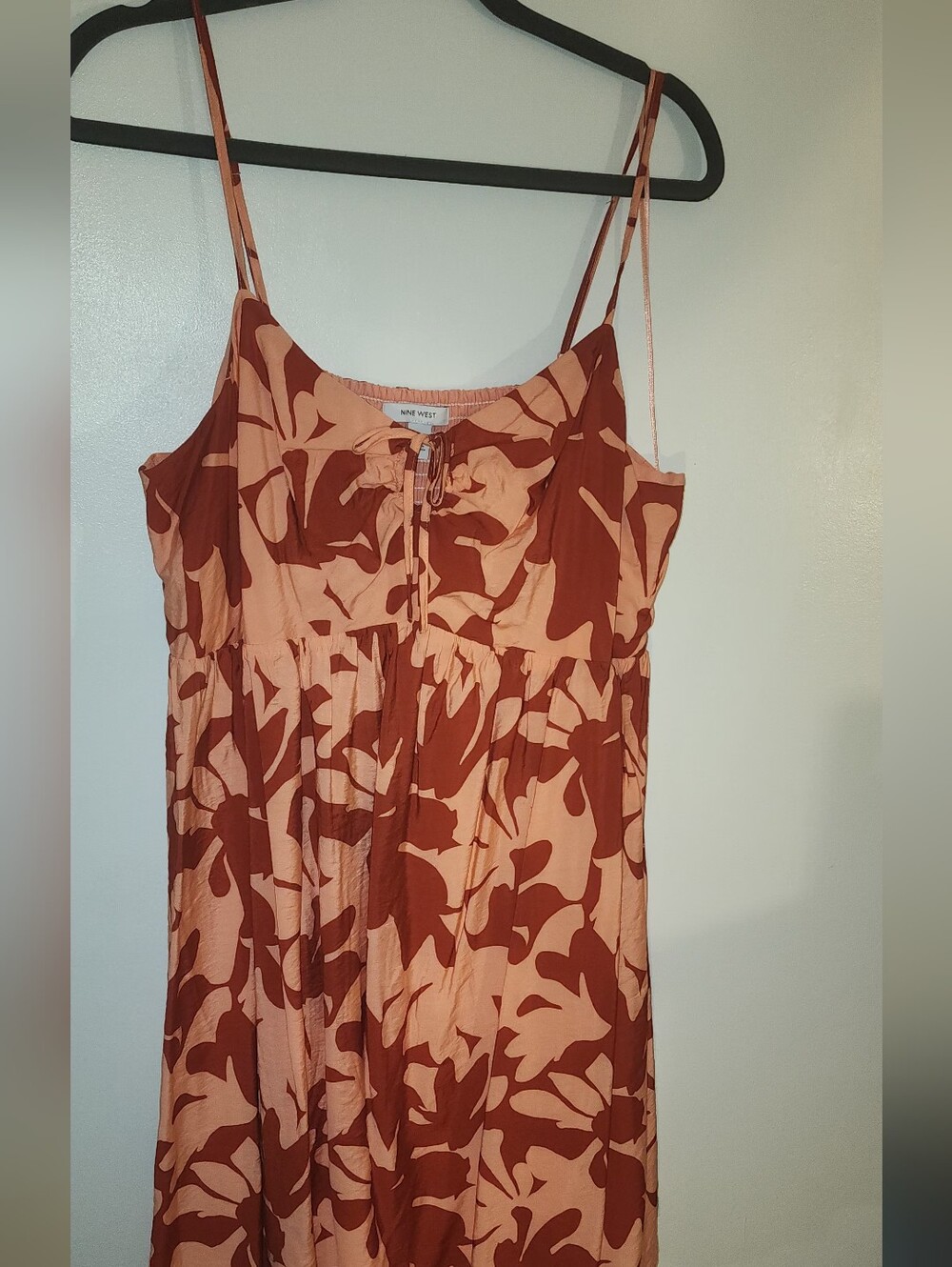 Nine West Rust and Peach Print Spaghetti Strap Dress